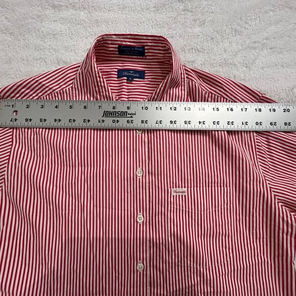Faconnable Mens Red & White Striped Button-Up Long Sleeve Cotton Shirt Medium - Picture 4 of 6